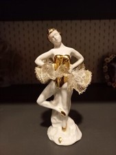 Statuetta Ballerina Ceramica E Velo Di Tessuto