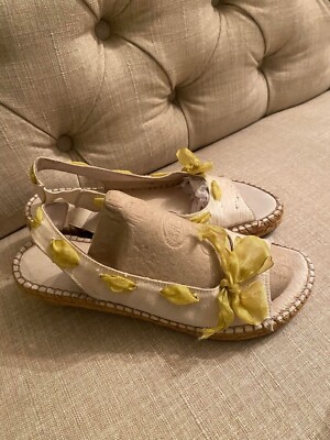 Eric Michael Beige Espadrille with Yellow Silk Ribbon Size 38 
