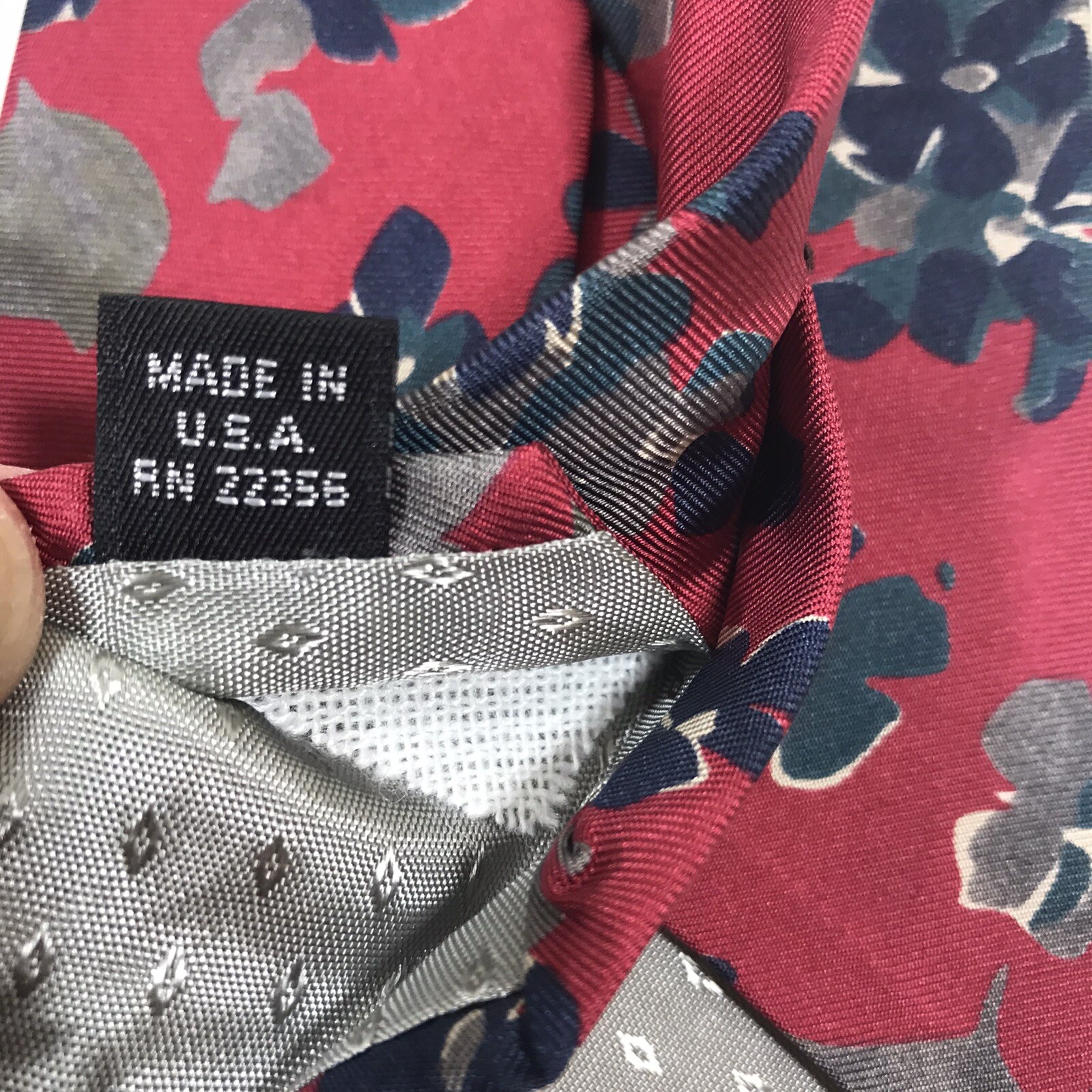 Paolo Rossi Designer Collection Tie Red Blue Gray 100percent Silk USA Made 4" x 56" image 6