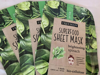 Freeman Superfood Natural Facial Face Sheet Mask-Lot of 3 Spinach-Brightening