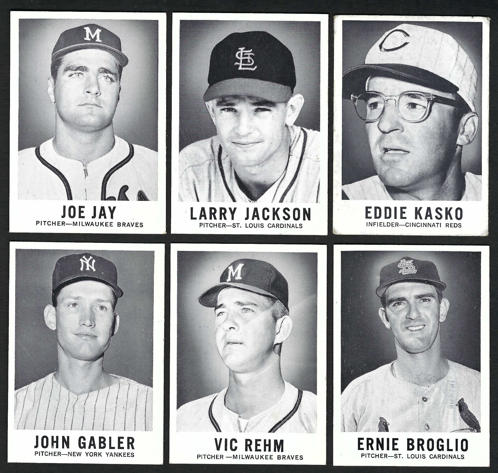 Lot of 6 1960 Leaf Joe Jay Larry Jackson Kasko Gabler Rehm Ernie Broglio
