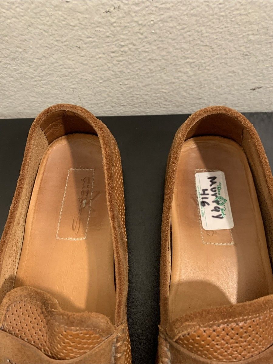 Santoni Tanton Perforated Brown Driving Loafers Men Sz 9.5 D | eBay