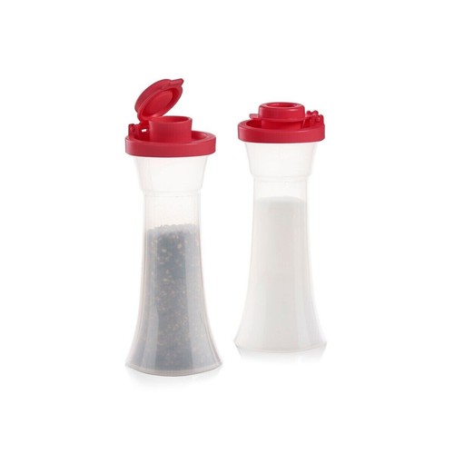 Tupperware Mini 4 Zoll Sanduhr Salz- und Pfefferstreuer rote Versiegelung Neu