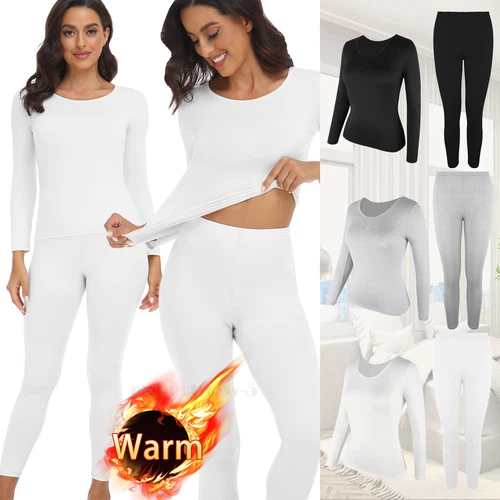 2-teiliges Damen Thermo Unterwäsche T-Shirt Top + lange Hose Set Winter warm Heimkleidung - Bild 1 von 33