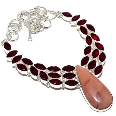 Mookaite, Garnet Handmade 925 Silver Plated Jewelry Necklace 18'' K400