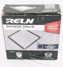 RELN Square Shower Floor Drain with Flange, 304 Stainless Steel 6" x 6"