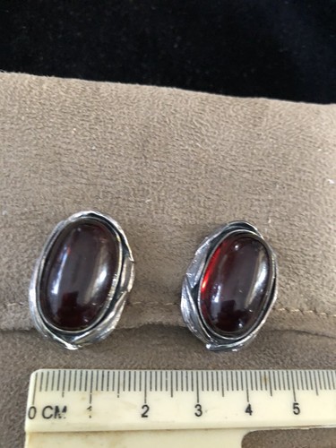 Vintage Amber Sterling Silver Earrings Clip On Baltic Amber Cognac - Foto 2 di 8