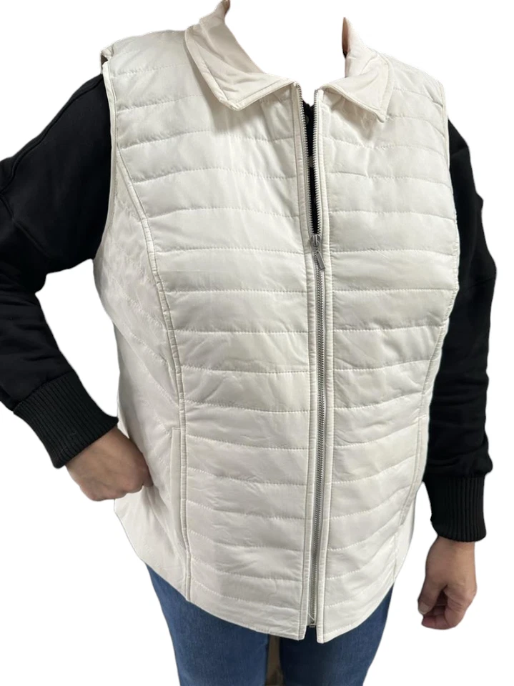 Chicos NWT Everday 2in1 White Convertible Neck Quilted Womens M L XL Puffer Vest - Image 3 of 4