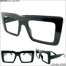 Oversize Modern Retro Lensless Eye Glasses Large Square Black Frame Only NO Lens