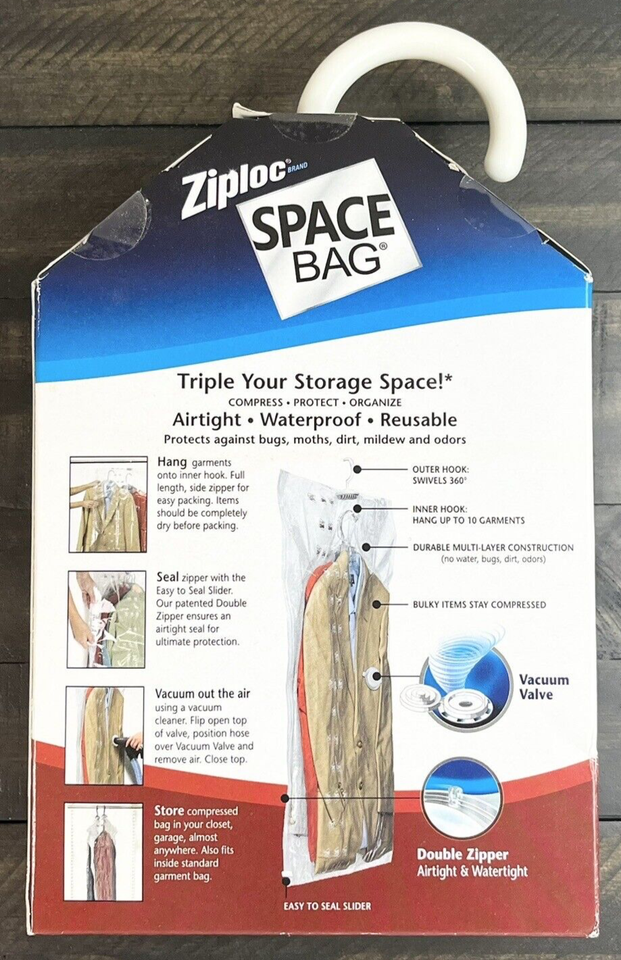 Ziploc Space Bag 1 SuitSize Hanging Bag 27.75” x 41” Vacuum Seal eBay