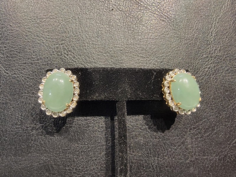 14K  (8.76 Grams) Jade and Diamond lever back earrings
