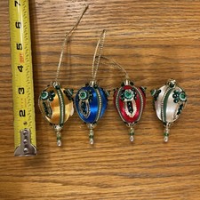 Lot of 4 Vintage Small Push Pin Sequin Beaded Satin Handmade Christmas Ornaments