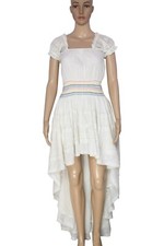 LoveShackFancy Lace Smocked Off Shoulder Puff Sleeve High Low Maxi Dress XS New