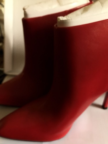 Calvin Klein Mim leather asymmetrical stiletto Heel booties Process Red NIB Sz 8 - Picture 8 of 9