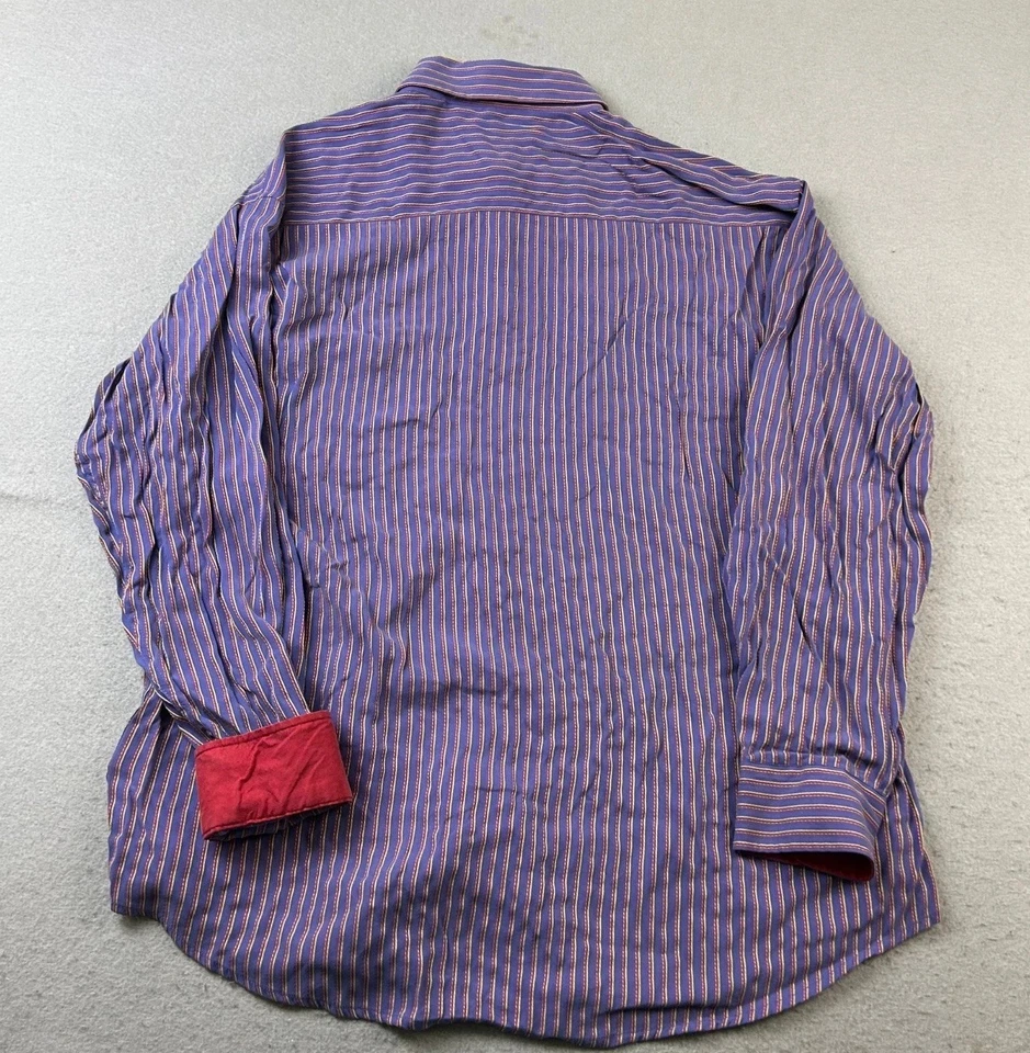 Bugatchi Uomo Shirt Mens XL Purple Striped Long Sleeves Button Up - Image 4 of 4