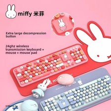 Miffy Wireless Keyboard and Mouse Set Retro Round Keys and Silent JAPAN NEW