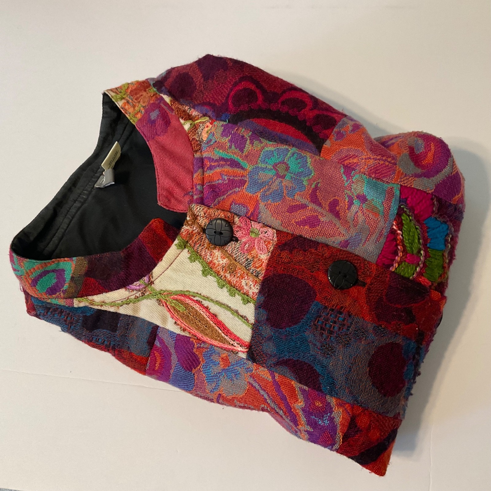 Vtg Anu Jacket Multicolor Texture Patchwork Embro… - image 20