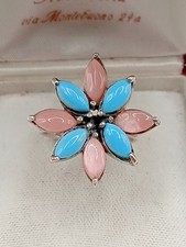 Anello vintage argento 925 fiore bohemien turchese corallo rosa o opale rosa 15