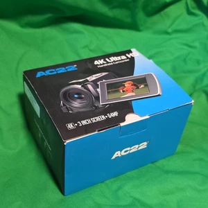 AC22 4K Ultra HD Handheld Camcorder, 3.0" Screen, 64MP, Black, New