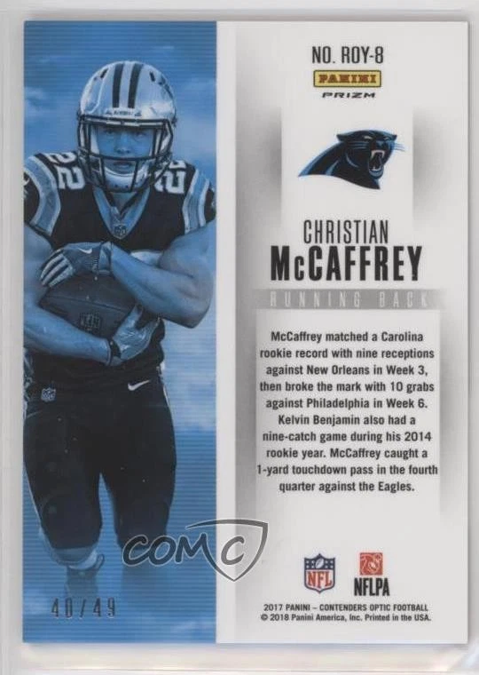 2017 Panini Contenders Optic Rookie of the Year Red /49 Christian McCaffrey RC - Image 2 of 2