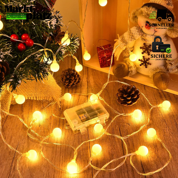 Lichterkette AußEn 6M 40 LED Warmweiß IP65 Wasserdicht Mit 6H Timer FüR Balkon-image