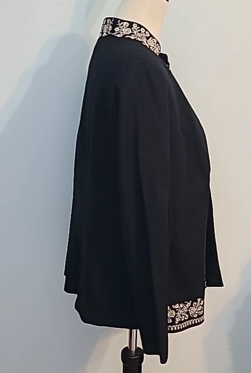 Blazer Jessica Howard 16 Petite Negro Beige Lino Bordado Chaqueta Boho Otoño Foto 4 de 4