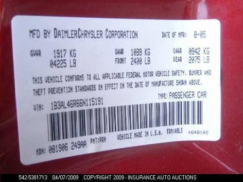 01 02 03 04 05 06 STRATUS R. SIDE VIEW MIRROR POWER SDN FIXED 392072