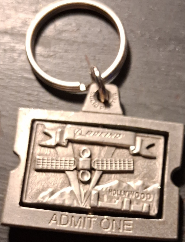 Boeing Hollywood Admit One Movie Ticket Keychain Keyring Key Ring