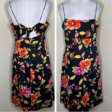 Vintage Evan Picone Sheath Dress 14 Floral Tropical Bow Tie Back Square Neck 90s
