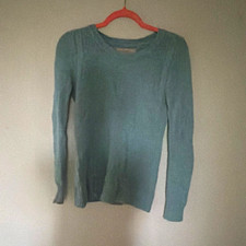 LOFT Women's Crew Neck Pullover Sweater Long Sleeve Solid Blue Knit Size S