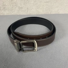 Dickies Belt Mens 46 Brown Black Reversible Leather Work Dress Gunmetal Buckle