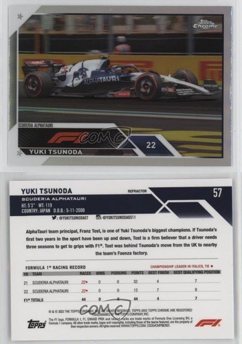 2023 Topps Chrome Formula 1 F1 Drivers Refractor Yuki Tsunoda #57 1i3m - 第 3/3 張圖片