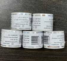 5 Rolls of 100 USPS -POSTAGE-2024 Coil 500 New Sealed, Free Shipping！