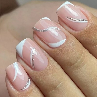 24Pcs Glitters Fake Nail Glossy Press on Nail False Nail Tips Artificial Nail