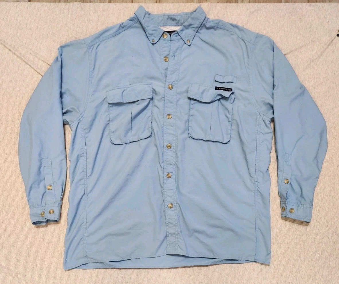 ExOfficio Fishing Shirt Mens XXL Blue Long Sleeve Vented Nylon Outdoor Hiking