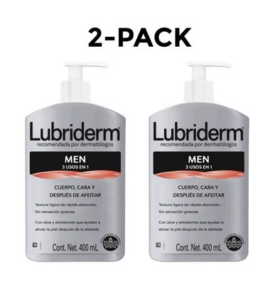 2- LUBRIDERM Men 3-in-1 Body, Face & Post Shave Lotion, Light Fragrance 13.5 Oz 