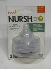 Boon Nursh Curve Silicone Baby Bottle Nipples Medium Flow 3 Count 3M New