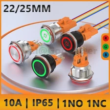 22mm 25mm Metal Round Push Button Switch Momentary Latching LED Red Green Blue