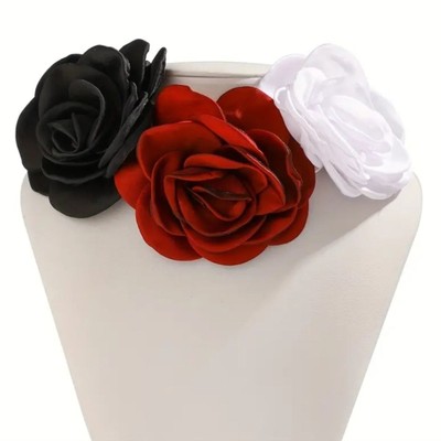 1 Pc Elegant Chokers Necklace with Rose Flowers - RED Adjustable