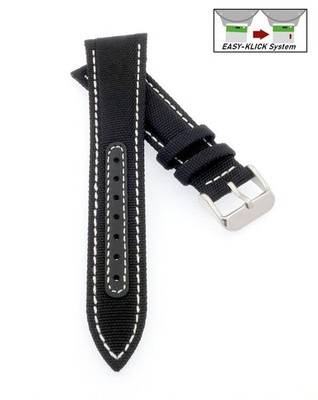 Easy-Klick Canvas-Nylon Leder Uhrenarmband Modell Broker schwarz-WN 22 mm