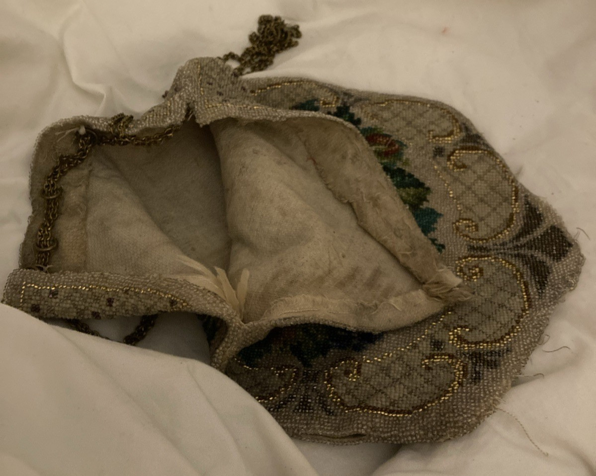 Antique 1920s Vintage Beaded Colourful Floral Evening Bag, Chain Handle, TLC 7