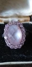 Vintage 1950-s 925 Sterling Silver Large Pink Zircon Ring Size US 7.5, UK P