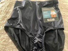 VANITY FAIR Silky Nylon/SPANDEX Sissy Panty LARGE Full Brief Granny BLACK