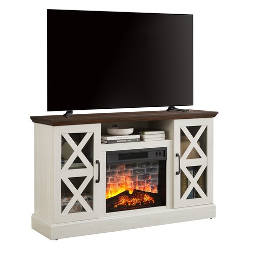 Farmhouse Fireplace TV Stand for TVs up to 55"Media Console Cabinet White/Walnut - Picture 8 of 11