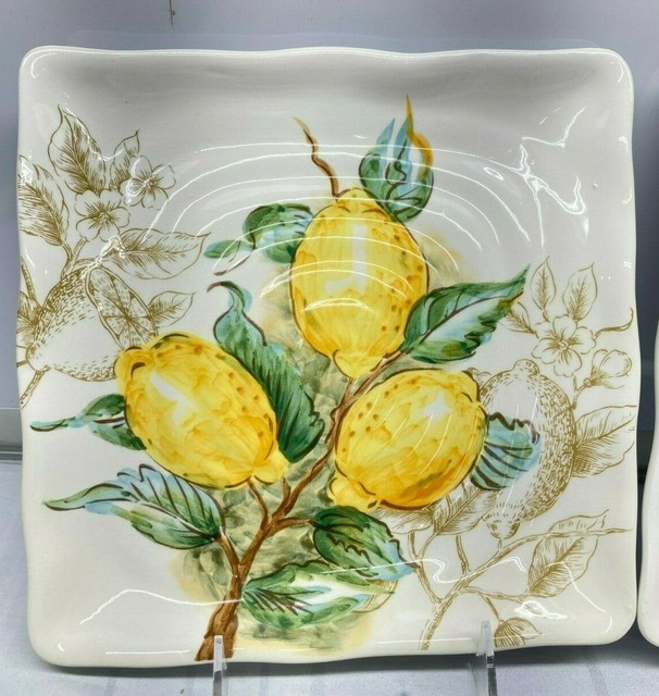 Maxcera Yellow Lemon Salad Square Plate 8,5 ” x 8,5" New Ceramic