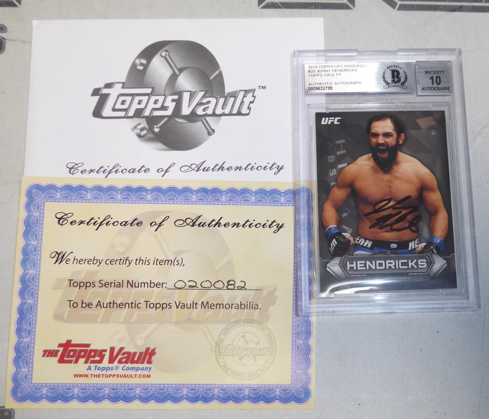 Johny Hendricks Firmado 2014 Topps UFC Bóveda Espalda en Blanco 1/1 Tarjeta BAS Gema Como Nuevo 10 Foto 2 de 4