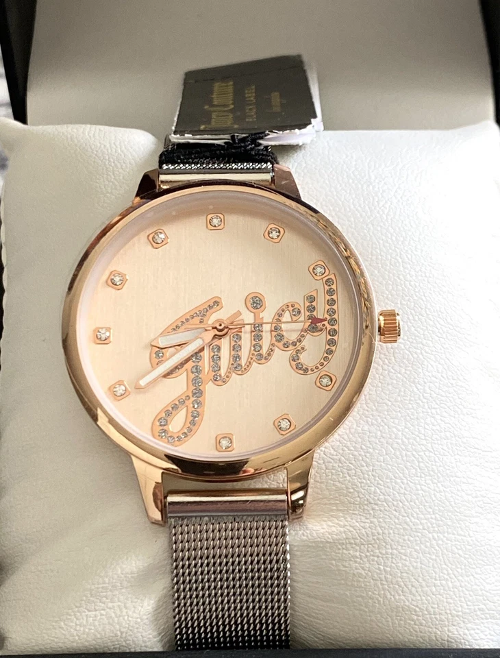 Reloj Juicy Couture etiqueta negra para mujer oro rosa y plata esfera cristales jugosos Foto 2 de 4