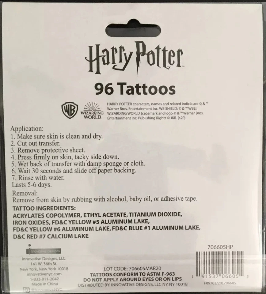 1 Pack Tatuajes Harry Potter (4 Hojas/6 Cuadrados) Favores Fiesta Nuevo En Paquete Foto 2 de 2