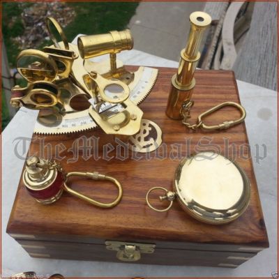 J. Scott London Brass Ship History Sextant With Hardwood Box. Nautical J. Scott London Brass Ship History Sextant With Hardwood Box. Nautical