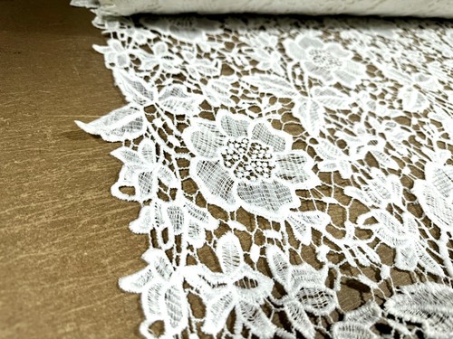 Cutwork Lace Couture Dress Fabric With Border, Per Metre - Floral - Ivory - Picture 2 of 5